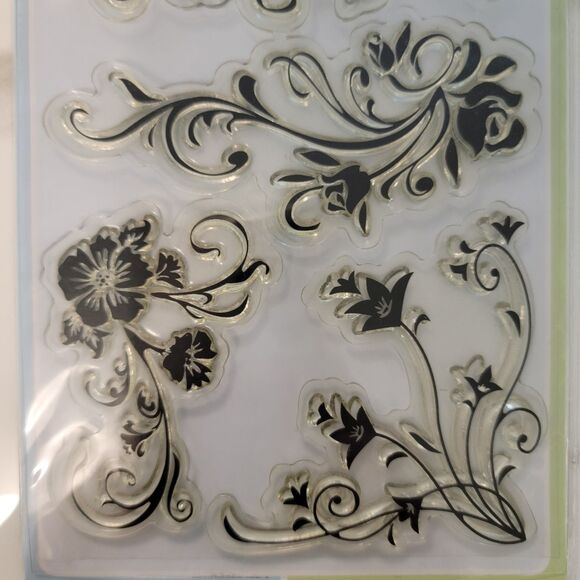 Inkadinkado FLORAL FLOURISHES #97633 Clear Cling Stamps Set of 6 NEW - Picture 5 of 5
